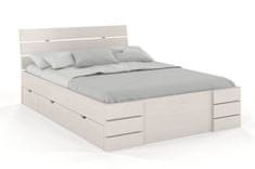 eoshop Dřevěná postel se šuplíky Sandemo High Drawers, borovice (Rozměr: 200x200 cm, Barva: Bílá)